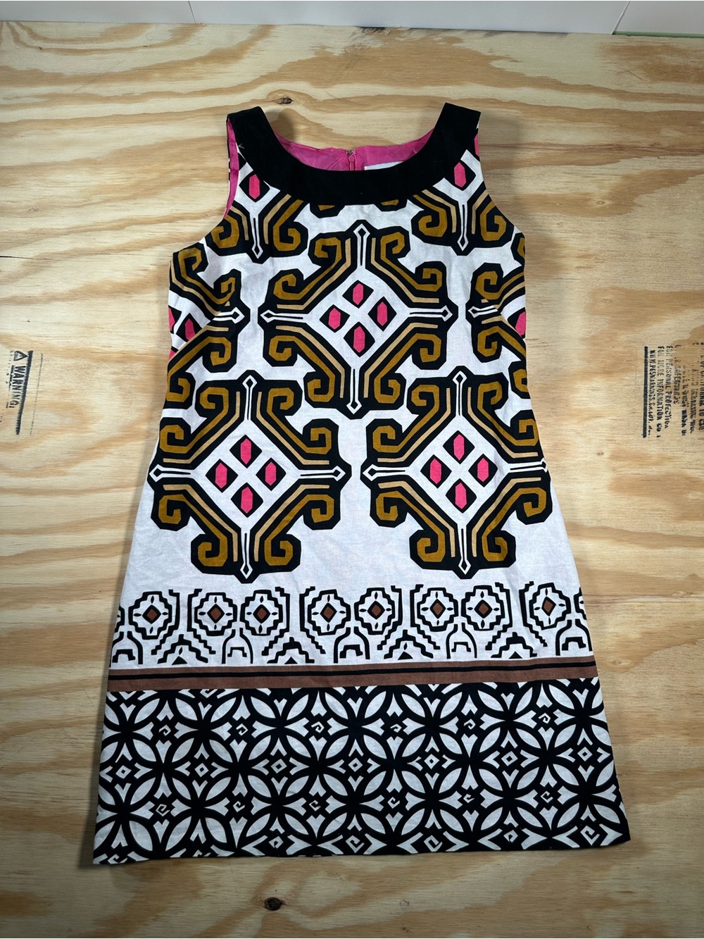 Jessica Howard Womens Size 12 Geometric Shift Dress Linen Blend Sleeveless Pink
